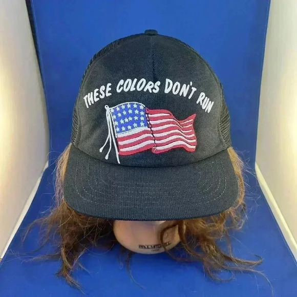 Patriotic Black Mesh Snapback Cap - These Colors Don't Run - Picture 1 of 5